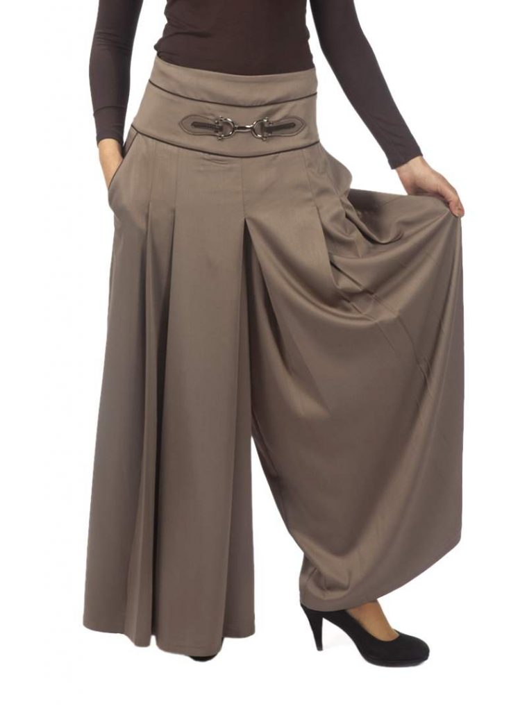 Kapalı-Giyim-Kahverengi-Pantolon-Etek-Modeli